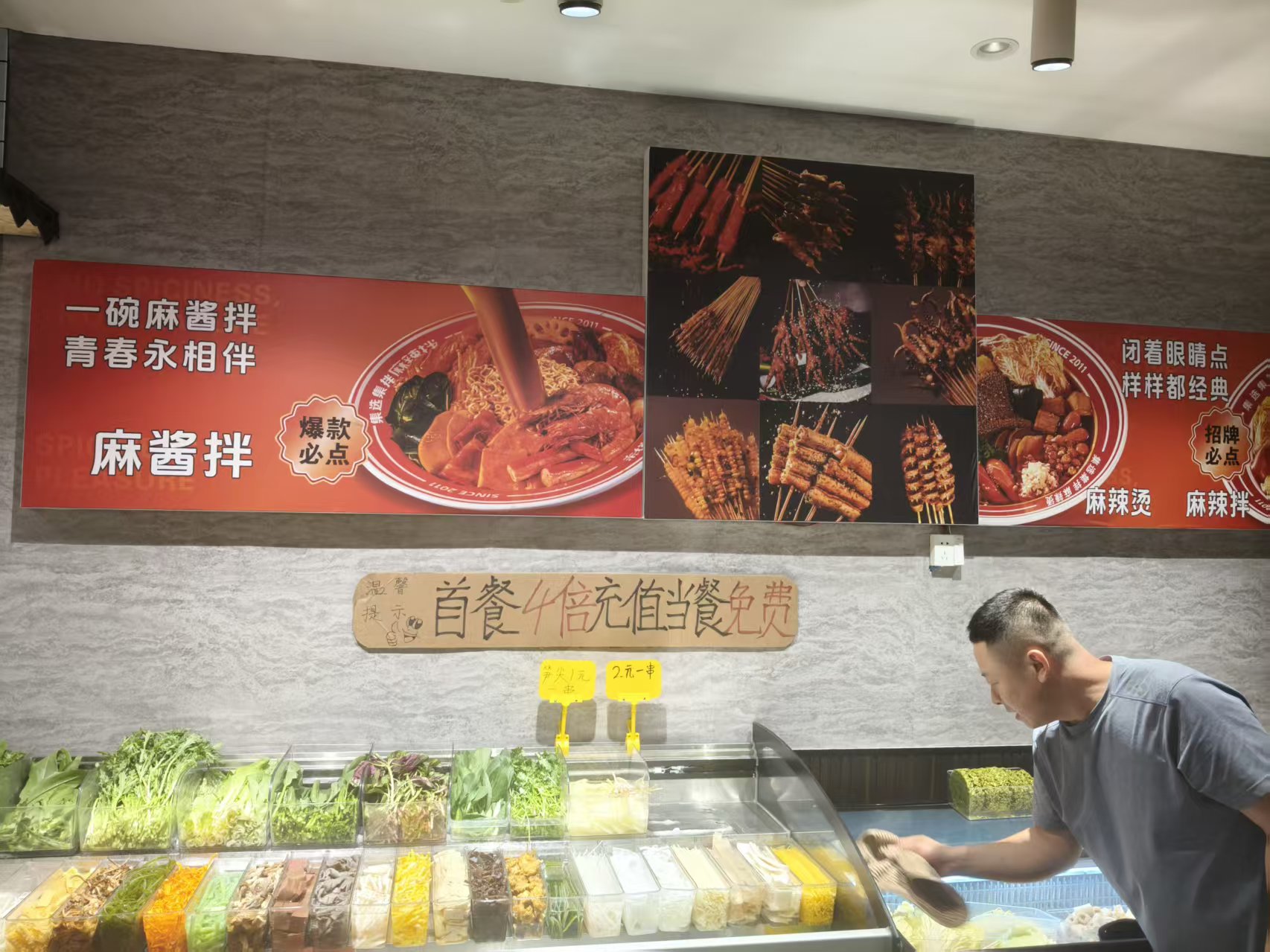 Owner preparing ingredients behind the counter
